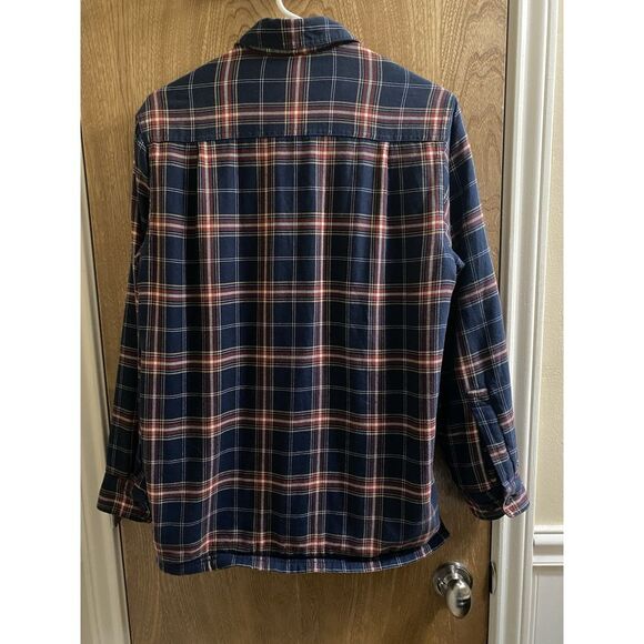 L.L. Bean Men's XS Fleece Lined Plaid Flannel Button Down Shirt Shacket Navy Red - Picture 11 of 15